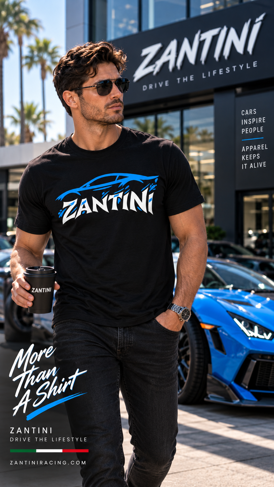 ZANTINI Drive the Lifestyle Automotive Graphic T-Shirt – Blue