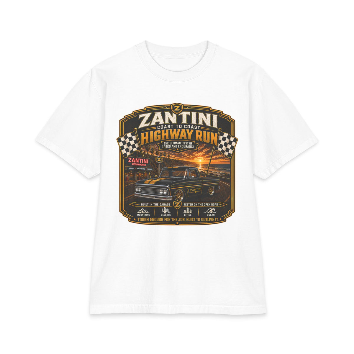 ZANTINI Highway Run Heavyweight Vintage Truck T-Shirt