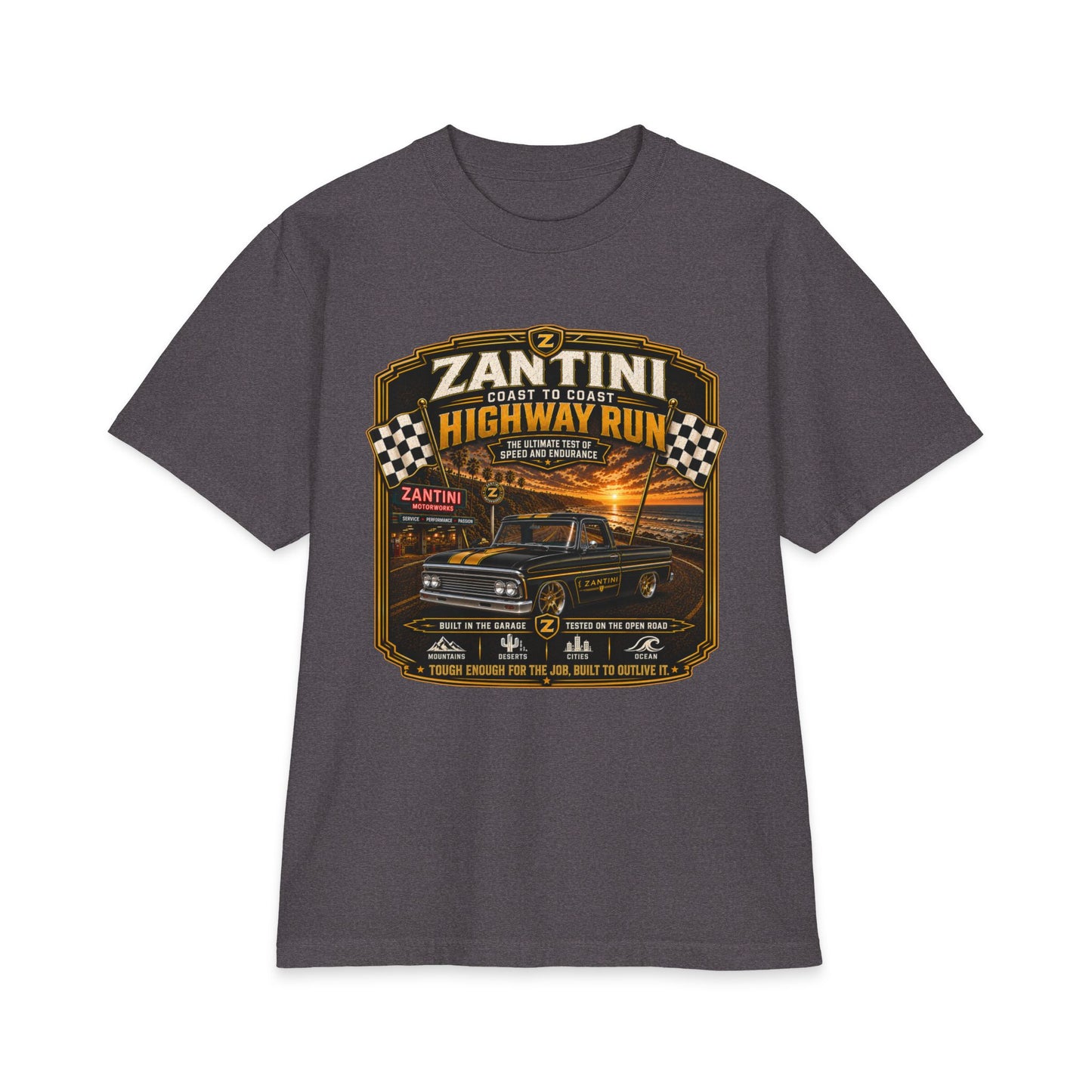 ZANTINI Highway Run Heavyweight Vintage Truck T-Shirt