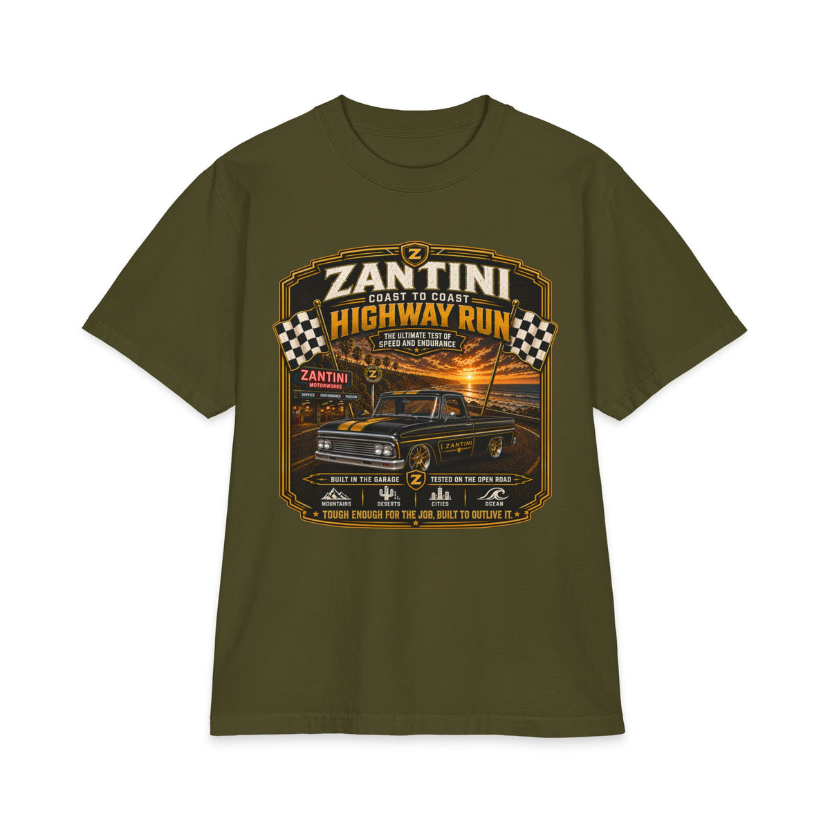 ZANTINI Highway Run Heavyweight Vintage Truck T-Shirt