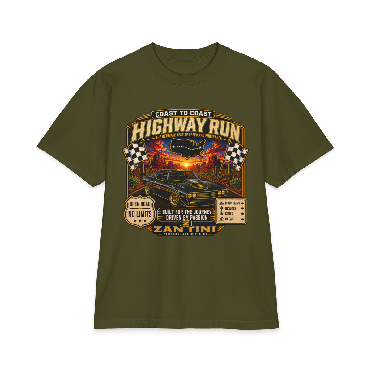 ZANTINI Highway Run Vintage Car Graphic T-Shirt