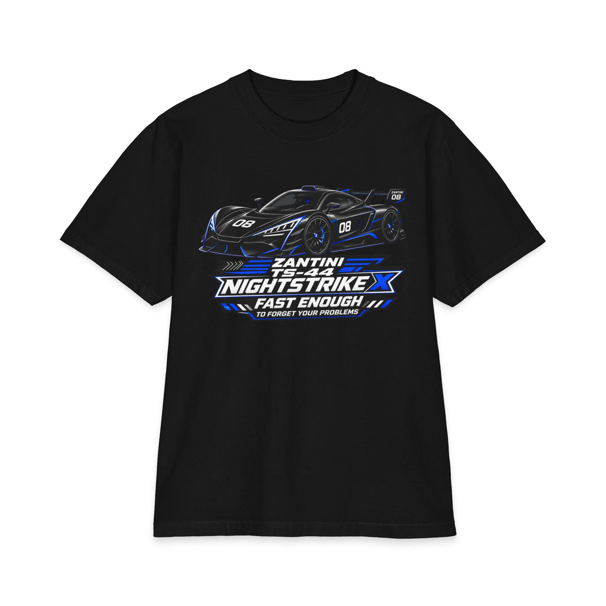 ZANTINI TS-44 NIGHTSTRIKE X T-Shirt | Black Hypercar Racing Graphic Tee