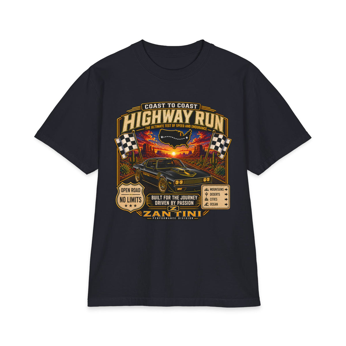 ZANTINI Highway Run Vintage Car Graphic T-Shirt