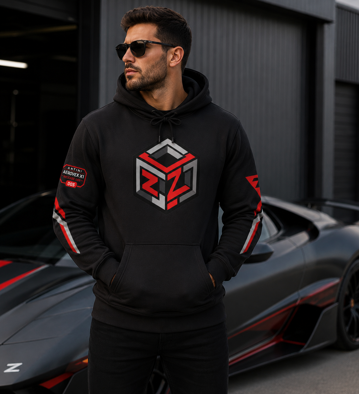 ZANTINI Aerovex X1 Performance Hoodie – Premium Hypercar Streetwear for Automotive Enthusiasts