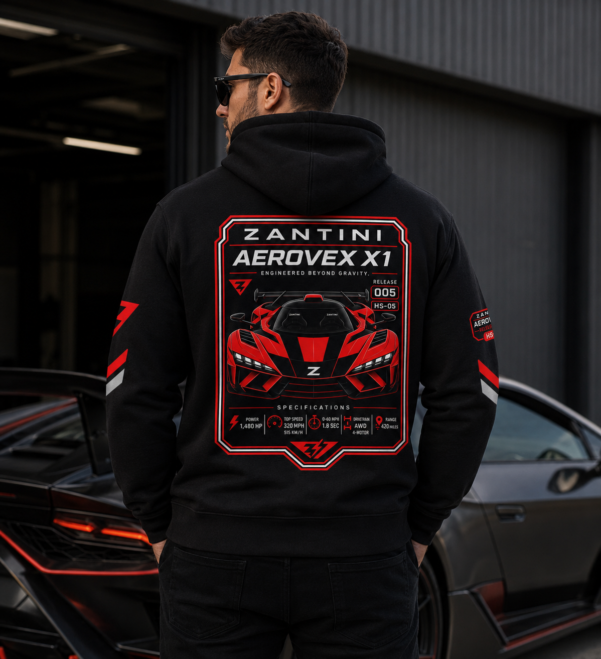ZANTINI Aerovex X1 Performance Hoodie – Premium Hypercar Streetwear for Automotive Enthusiasts