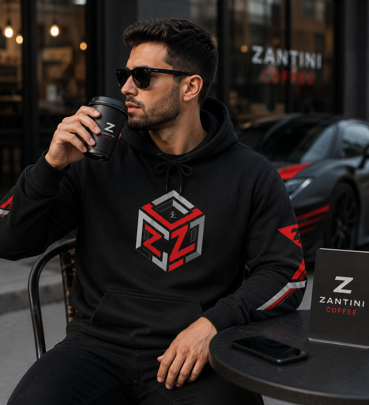 ZANTINI Aerovex X1 Performance Hoodie – Premium Hypercar Streetwear for Automotive Enthusiasts
