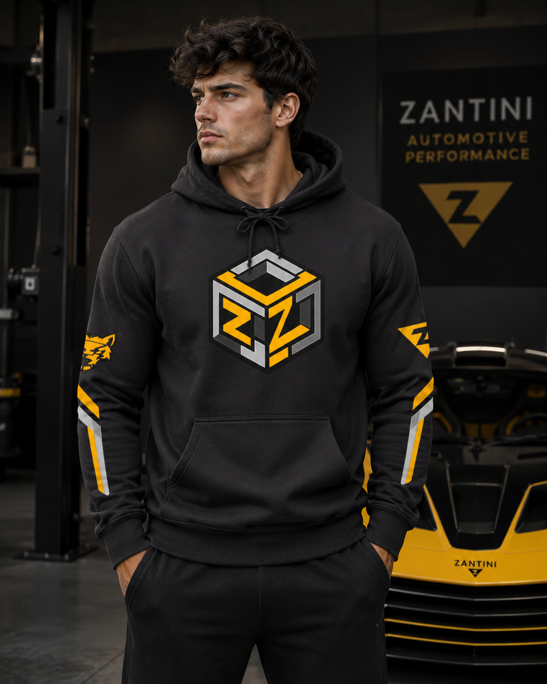ZANTINI Zyrox R Hoodie | Yellow Hypercar Graphic Hoodie | Automotive Streetwear | Car Enthusiast Gift | Racing Hoodie