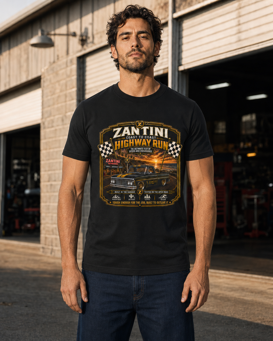 ZANTINI Highway Run Heavyweight Vintage Truck T-Shirt