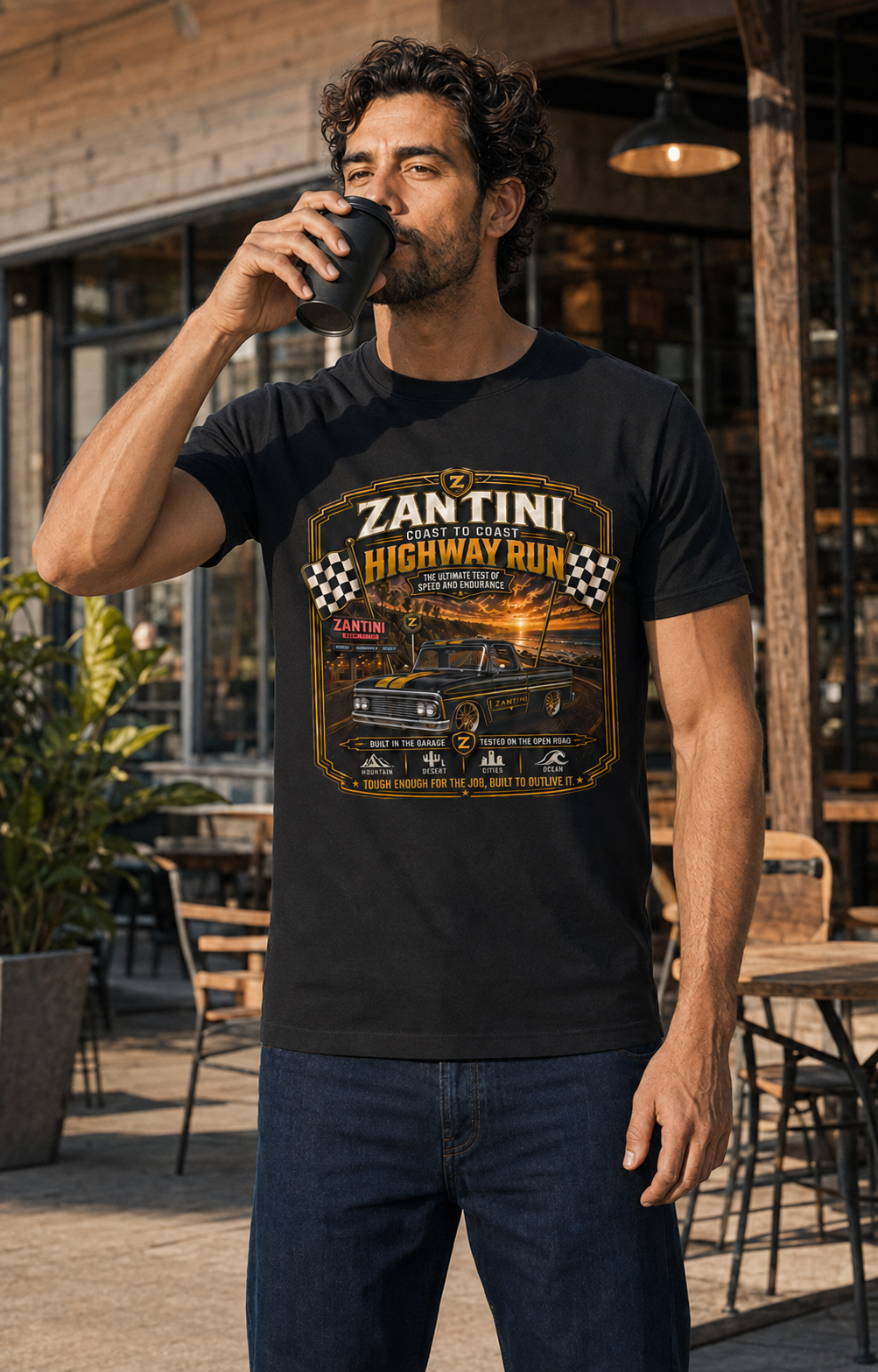 ZANTINI Highway Run Heavyweight Vintage Truck T-Shirt