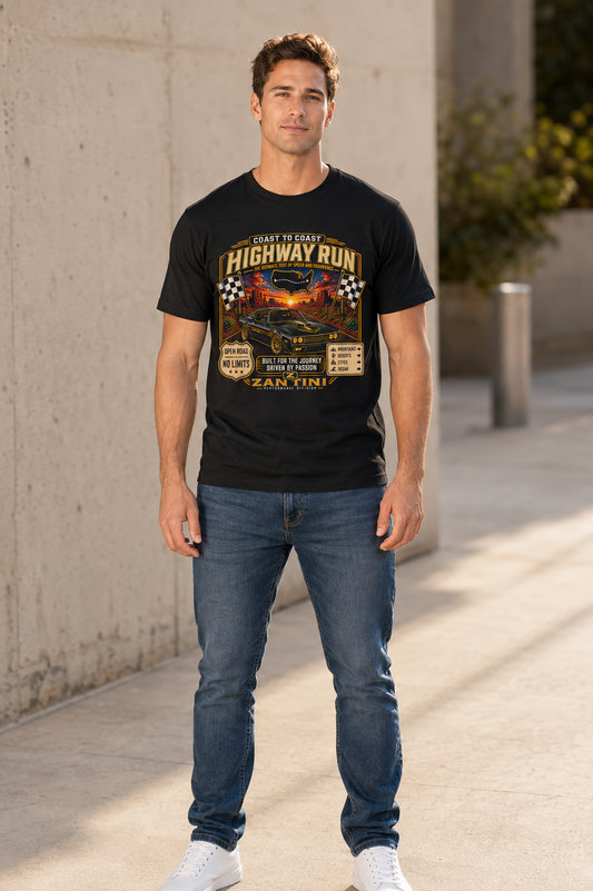 ZANTINI Highway Run Vintage Car Graphic T-Shirt