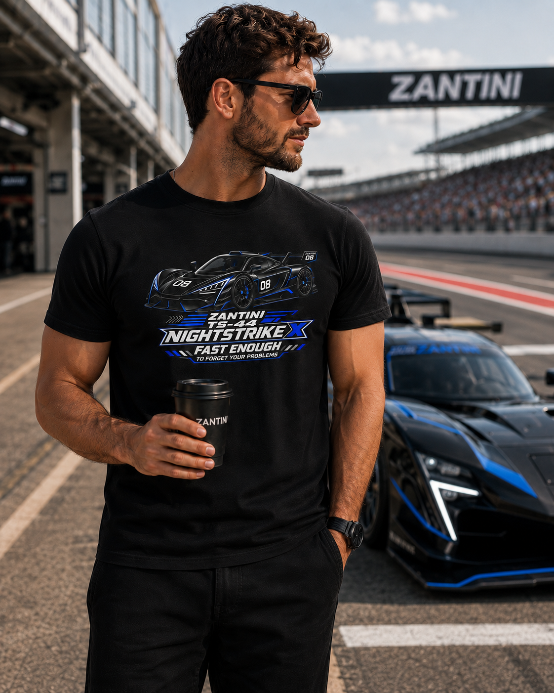 ZANTINI TS-44 NIGHTSTRIKE X T-Shirt | Black Hypercar Racing Graphic Tee