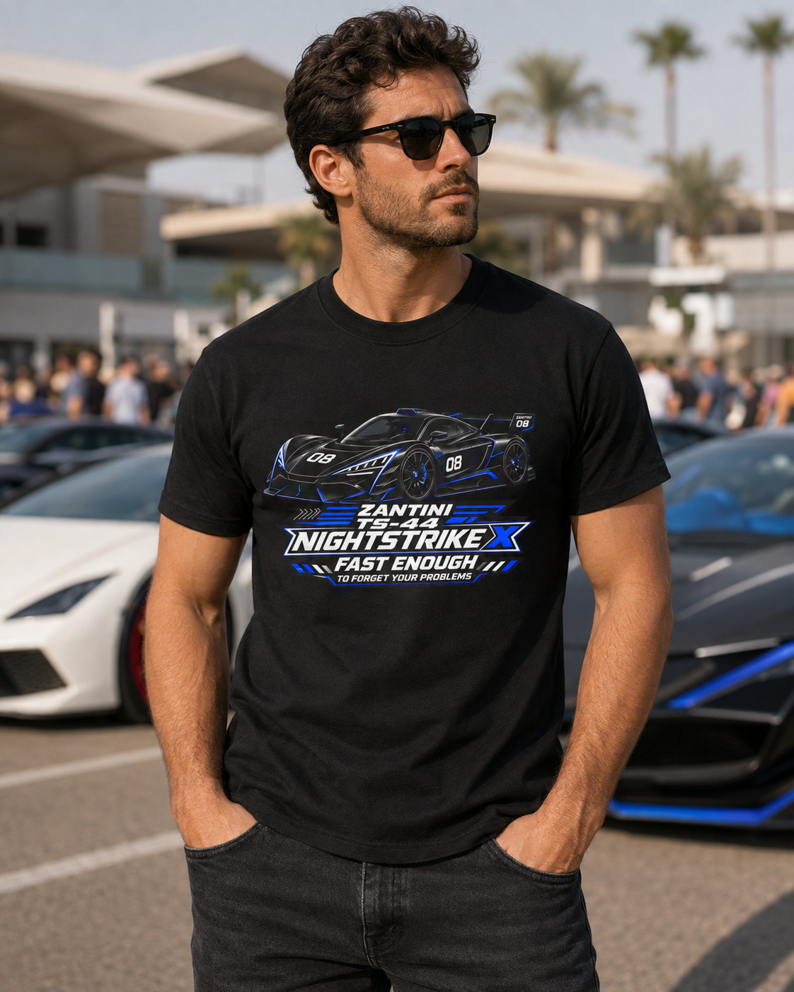 ZANTINI TS-44 NIGHTSTRIKE X T-Shirt | Black Hypercar Racing Graphic Tee