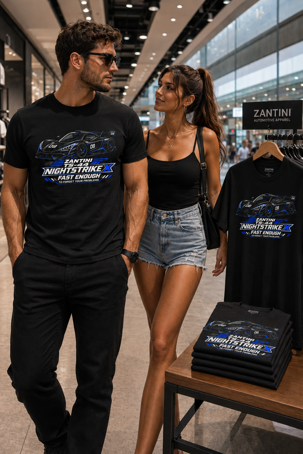 ZANTINI TS-44 NIGHTSTRIKE X T-Shirt | Black Hypercar Racing Graphic Tee