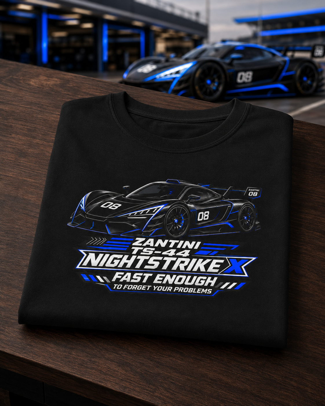 ZANTINI TS-44 NIGHTSTRIKE X T-Shirt | Black Hypercar Racing Graphic Tee