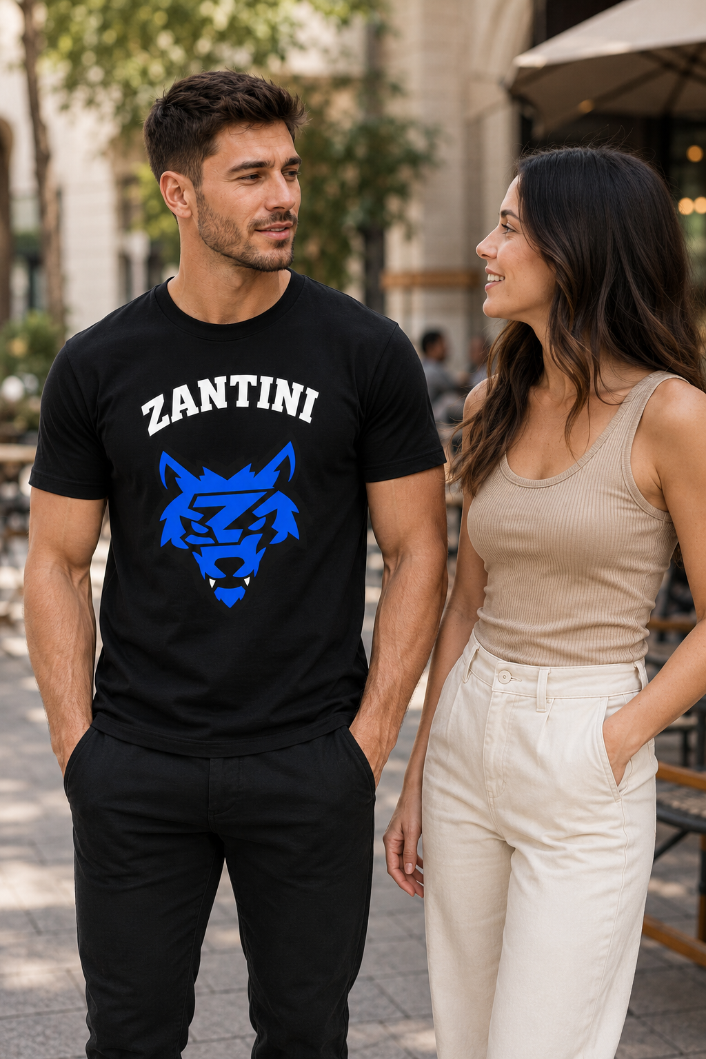 ZANTINI Blue Wolf Graphic T-Shirt