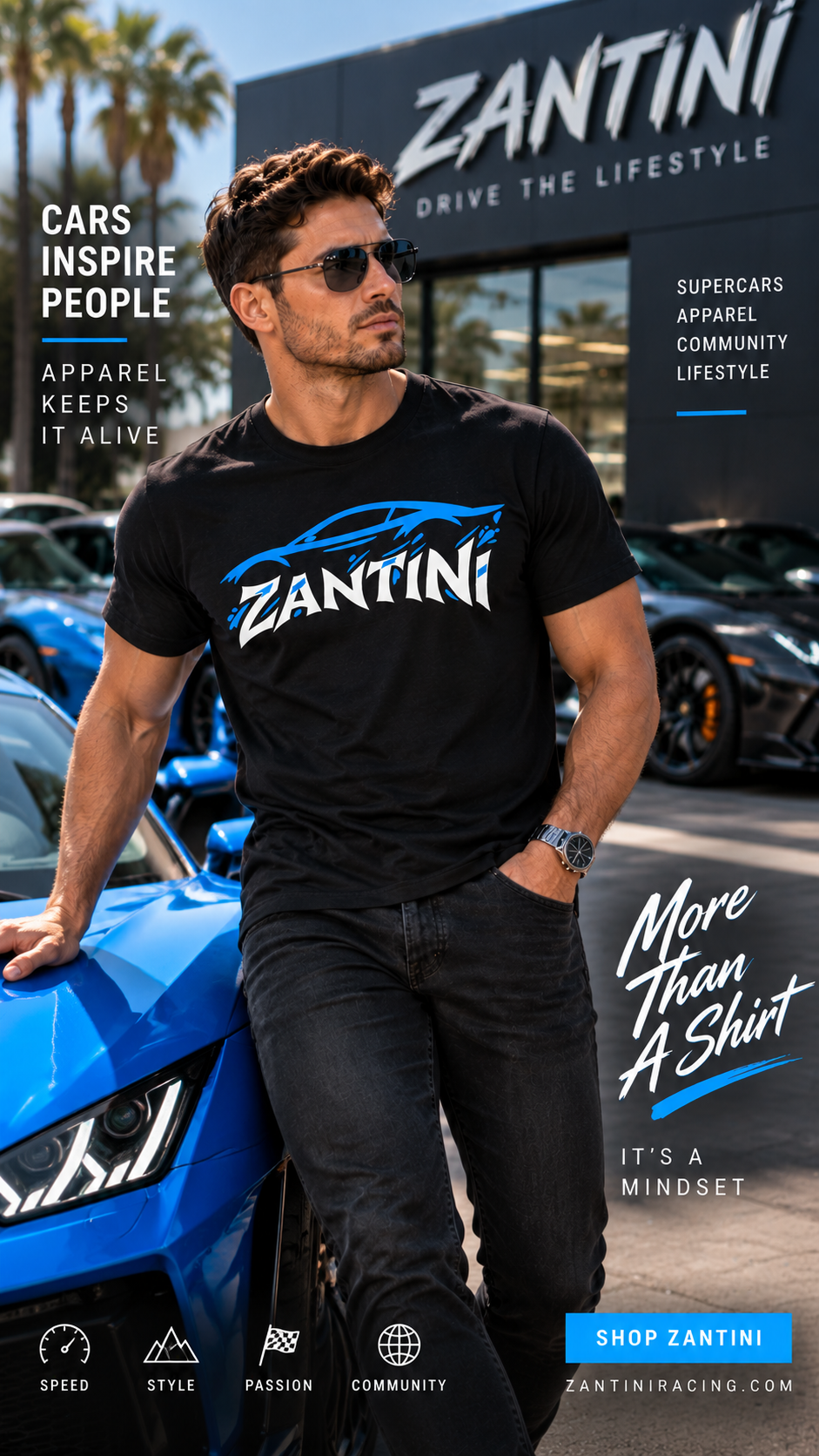 ZANTINI Drive the Lifestyle Automotive Graphic T-Shirt – Blue