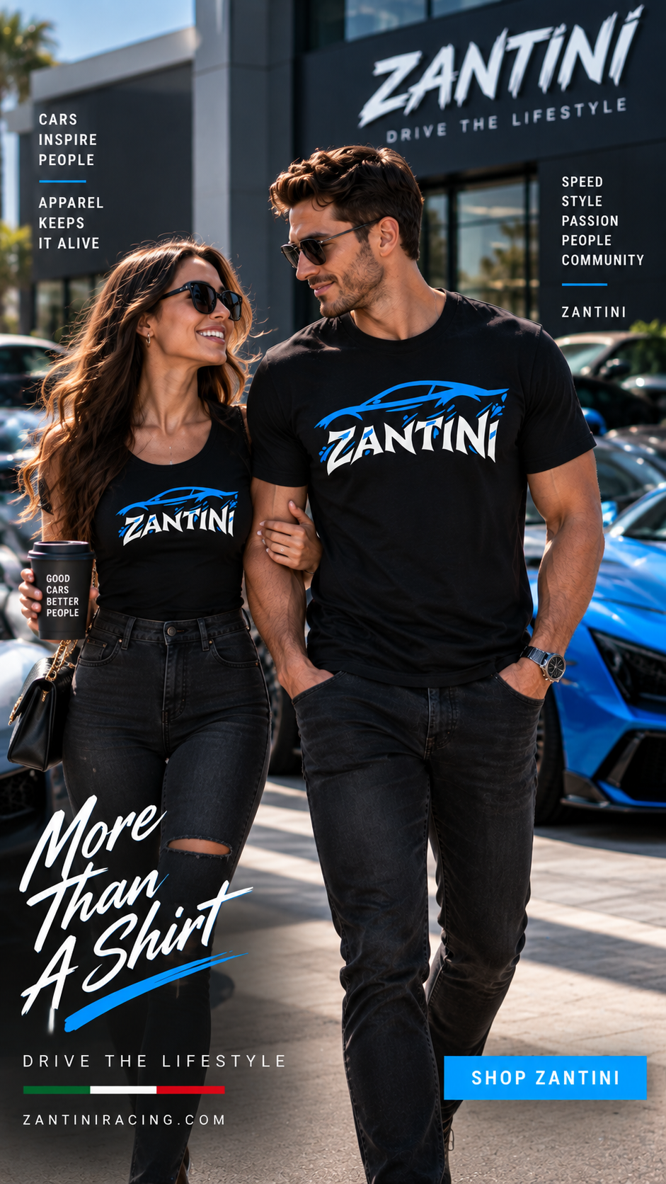 ZANTINI Drive the Lifestyle Automotive Graphic T-Shirt – Blue