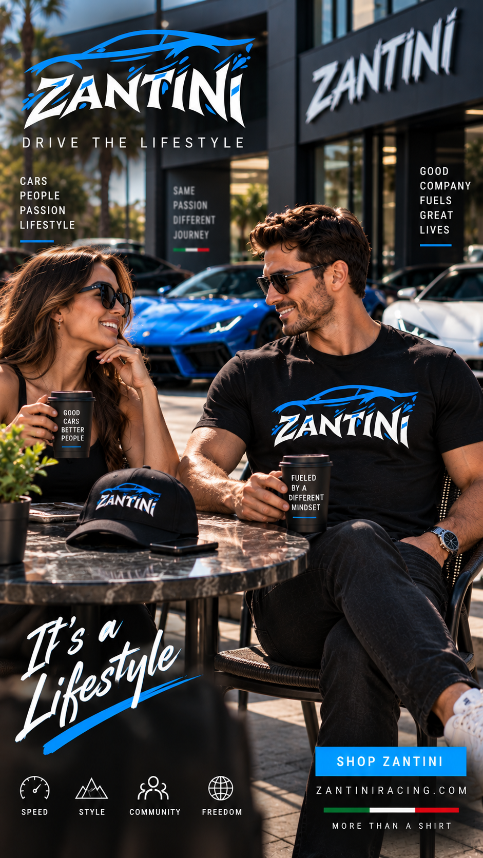 ZANTINI Drive the Lifestyle Automotive Graphic T-Shirt – Blue