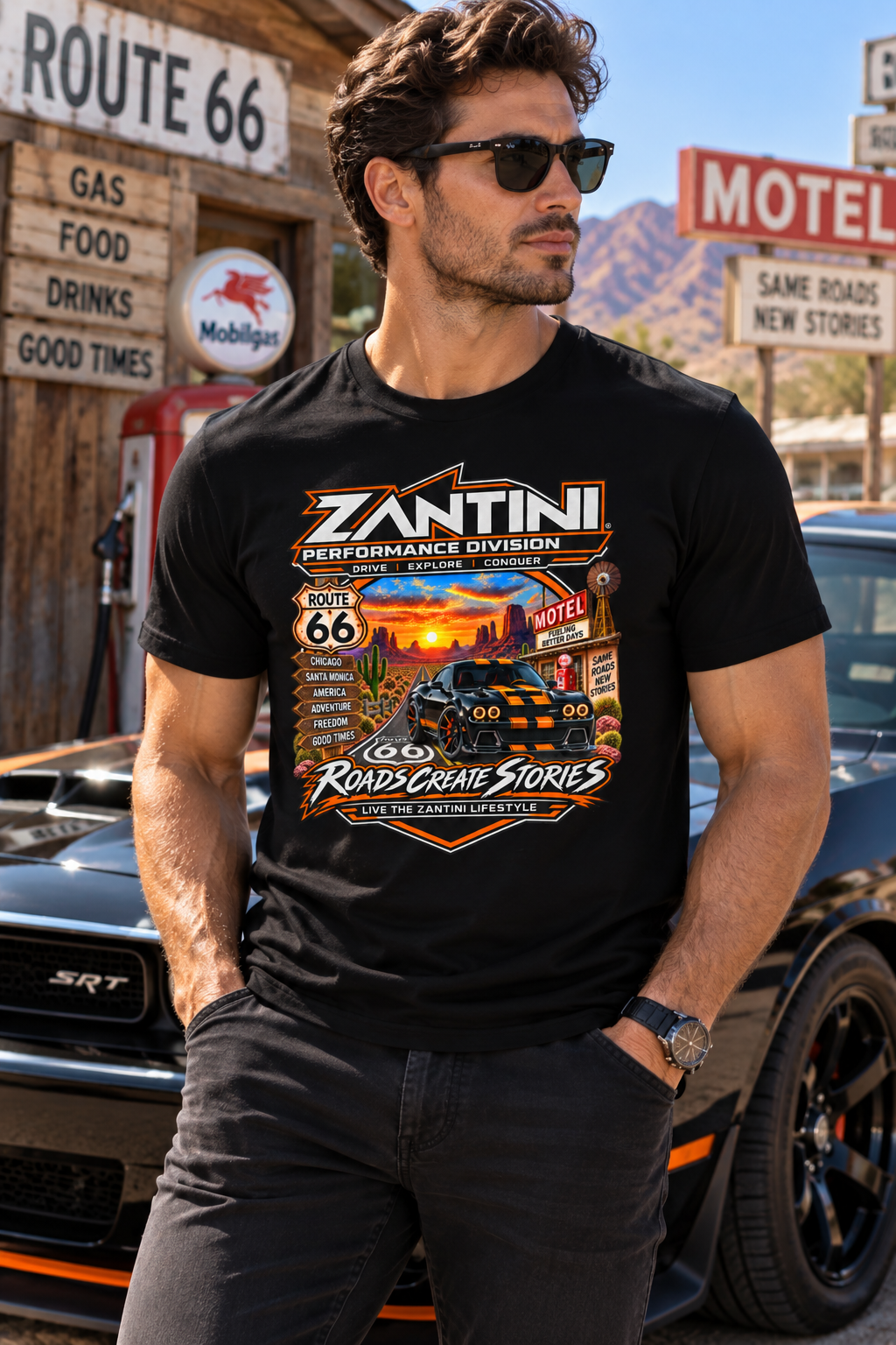 ZANTINI Route 66 Roads Create Stories Premium T-Shirt