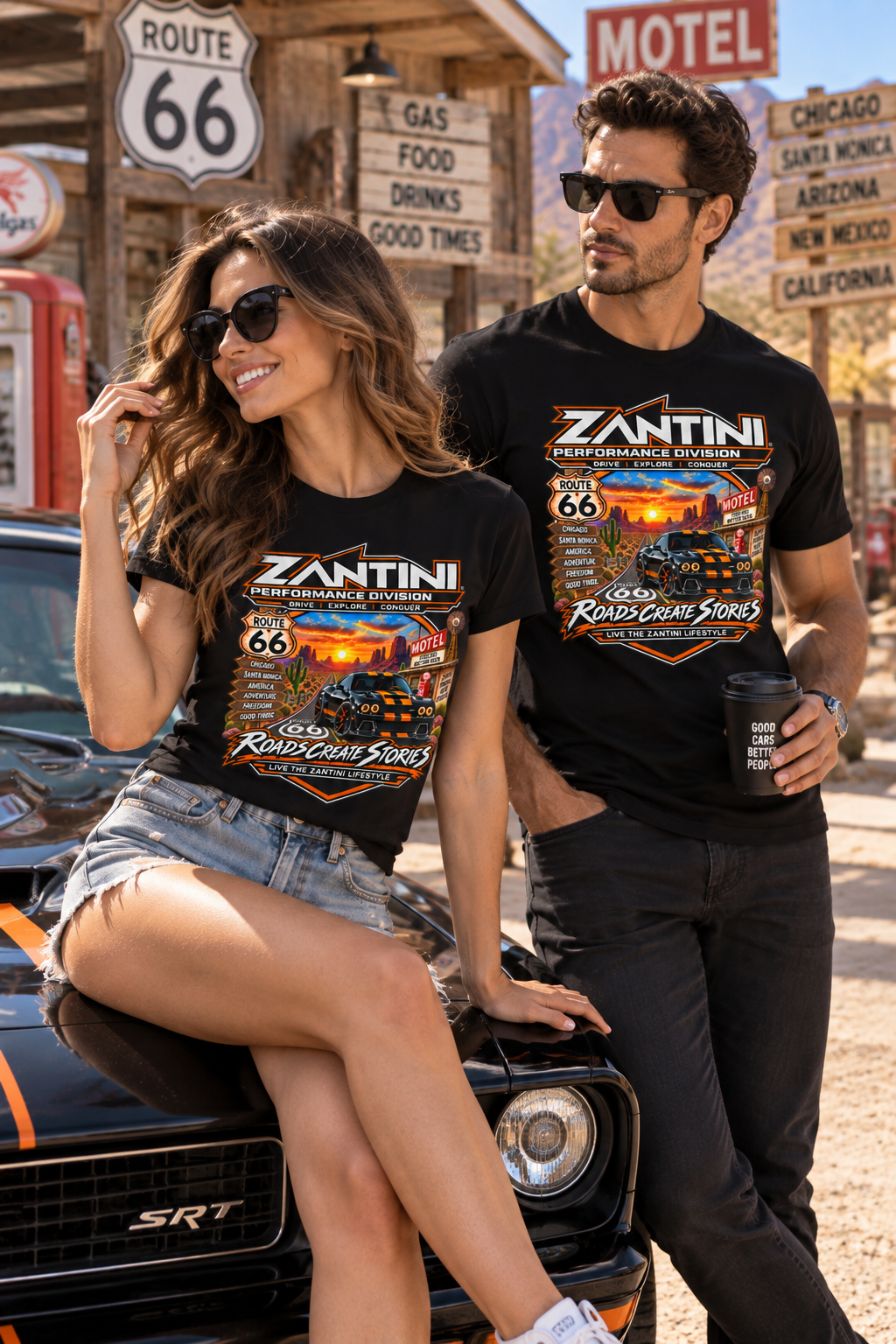 ZANTINI Route 66 Roads Create Stories Premium T-Shirt