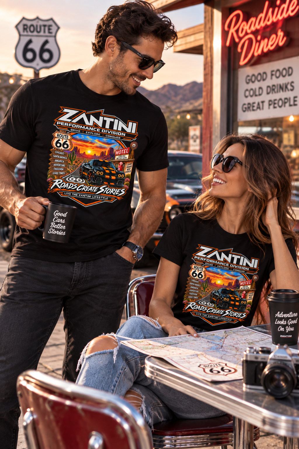 ZANTINI Route 66 Roads Create Stories Premium T-Shirt