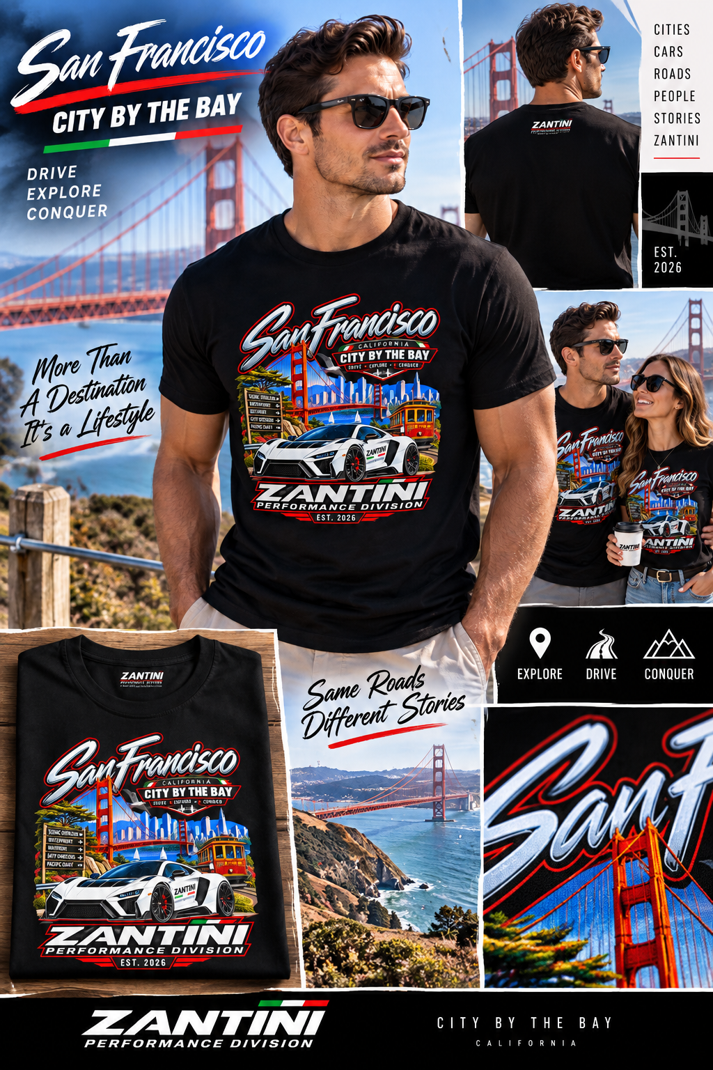 ZANTINI San Francisco City by the Bay Performance T-Shirt