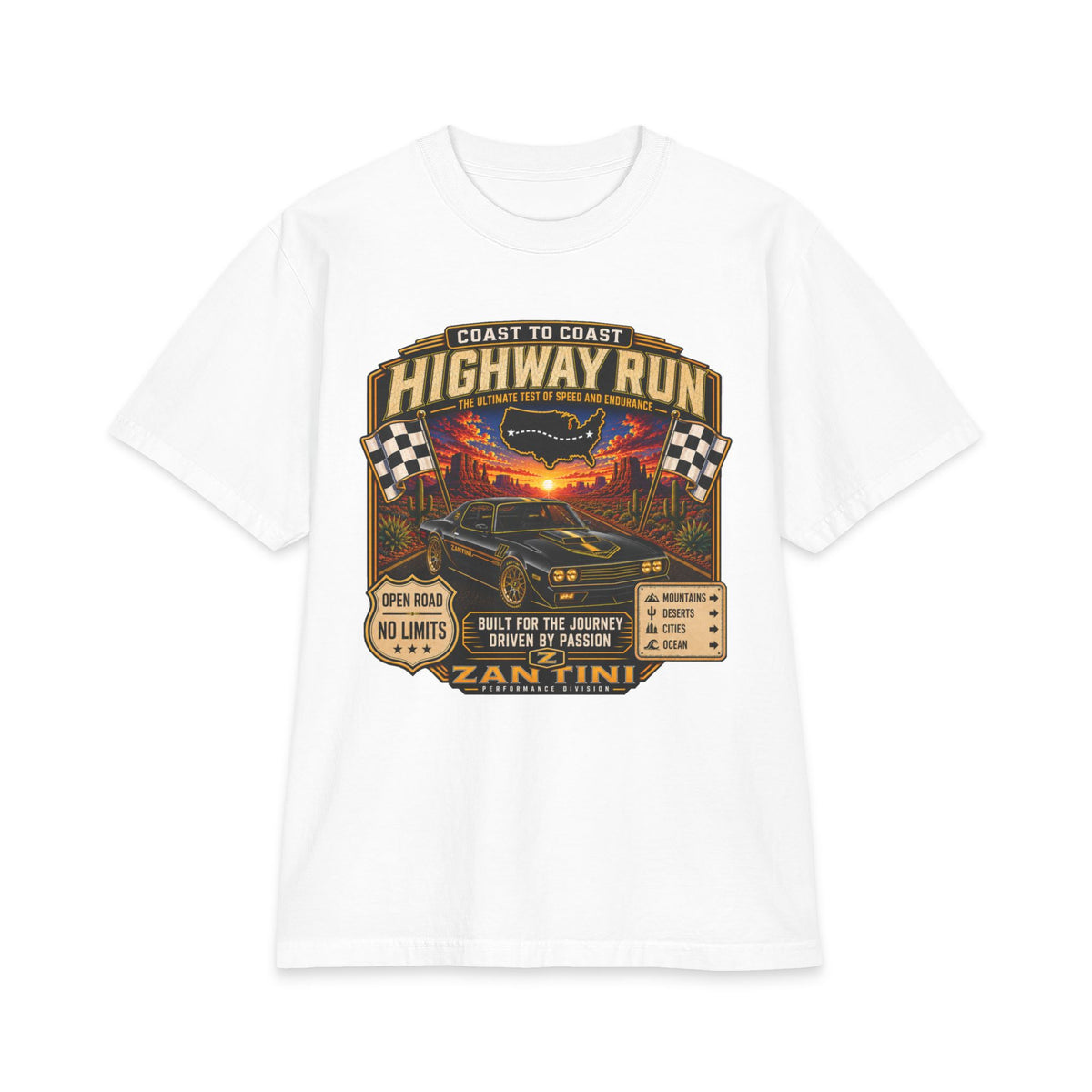ZANTINI Highway Run Vintage Car Graphic T-Shirt