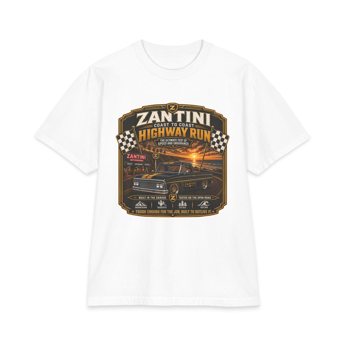 ZANTINI Highway Run Heavyweight Vintage Truck T-Shirt