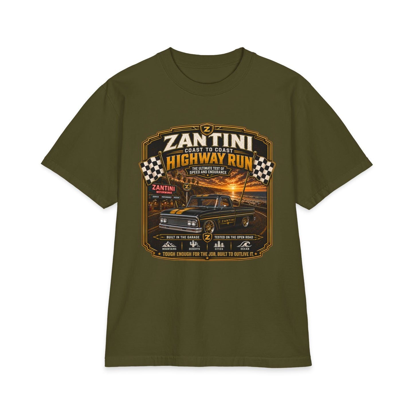 ZANTINI Highway Run Heavyweight Vintage Truck T-Shirt