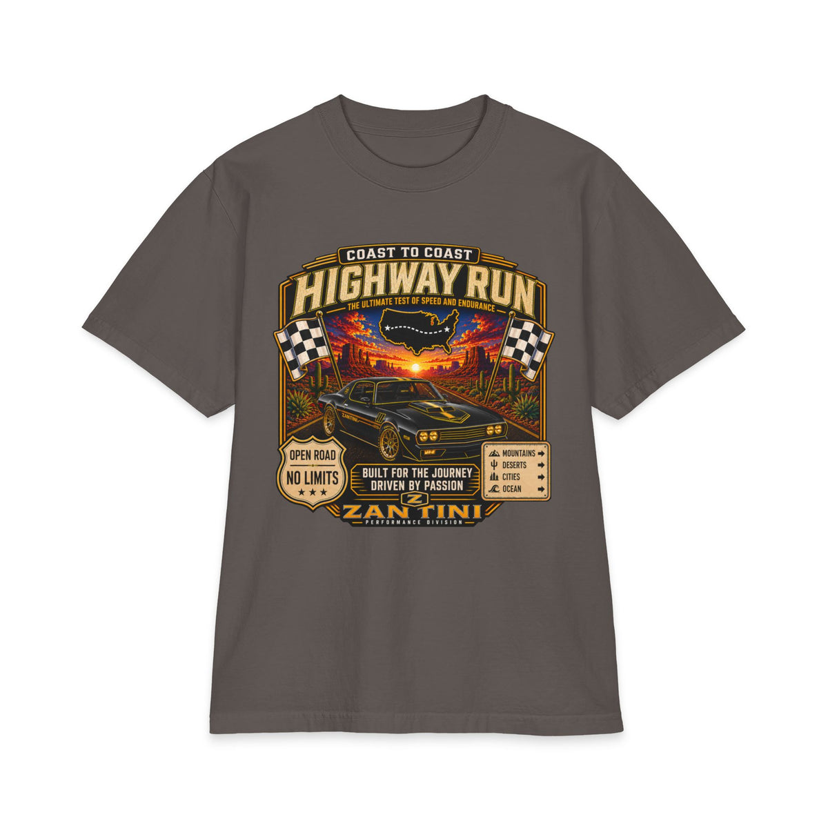 ZANTINI Highway Run Vintage Car Graphic T-Shirt