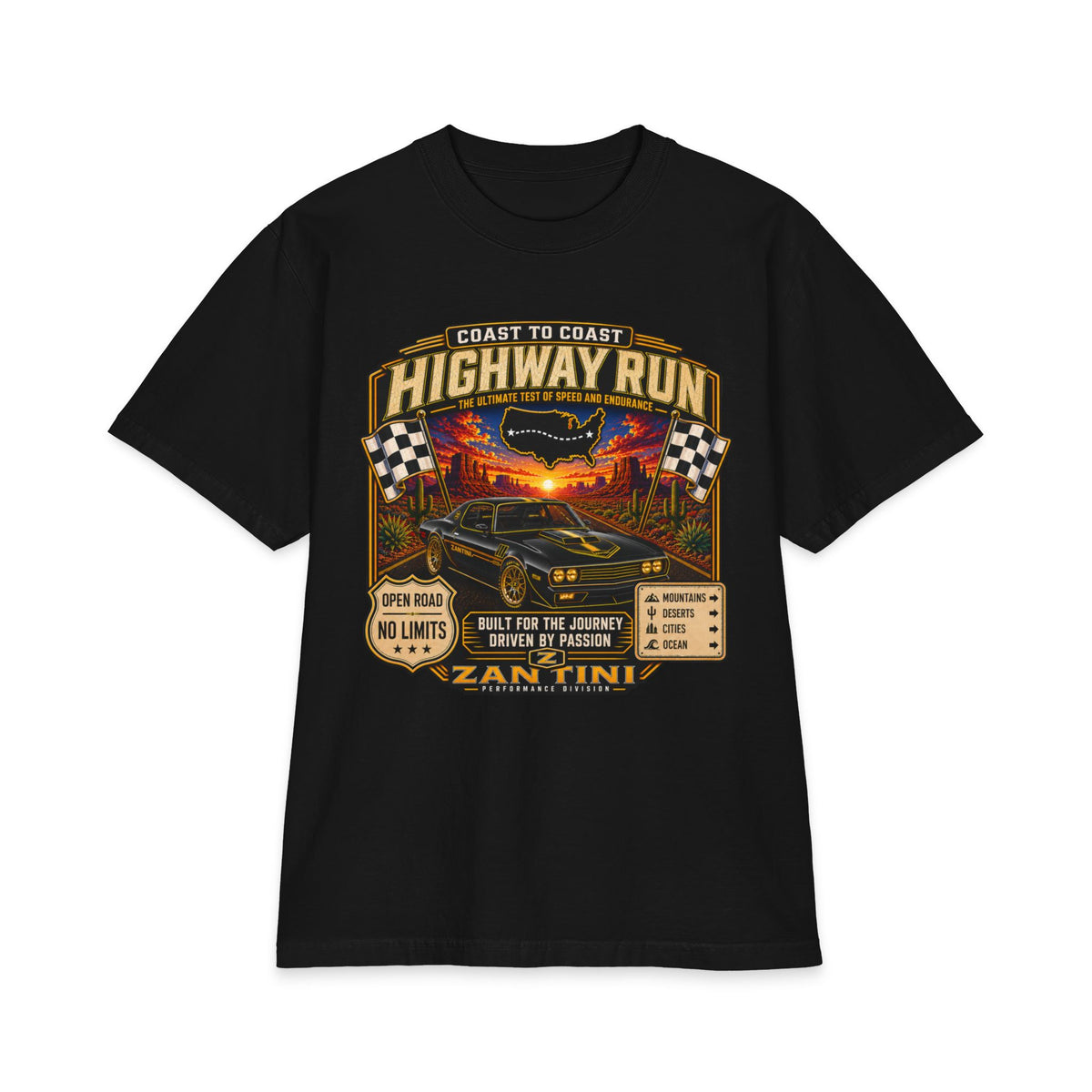 ZANTINI Highway Run Vintage Car Graphic T-Shirt