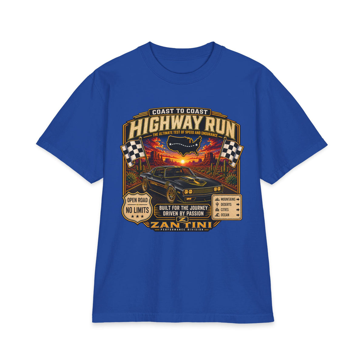 ZANTINI Highway Run Vintage Car Graphic T-Shirt